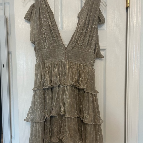 Mable Gold Sparkle Tie Strap Tiered Mini Dress - Picture 3 of 6